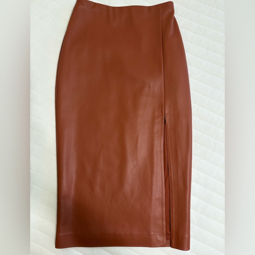 Express Faux Leather Pencil Skirt in Cognac Brown